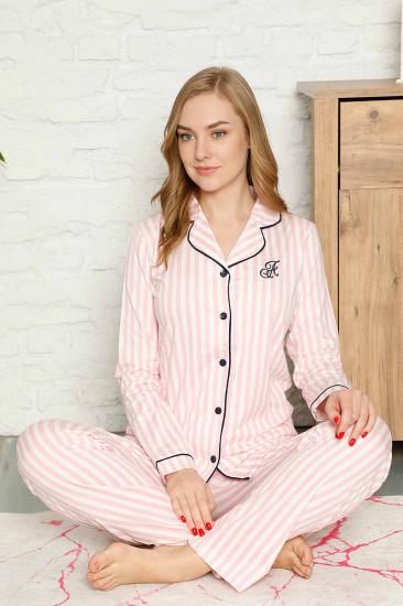 Pembe Çizgili Gömlek Pijama Takımı 2568UY