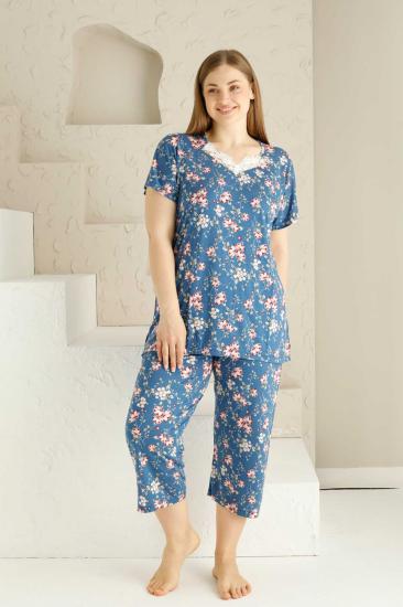 Bahar Dalı İndigo BATTAL Bermuda Bayan Pijama Takımı 2735BB