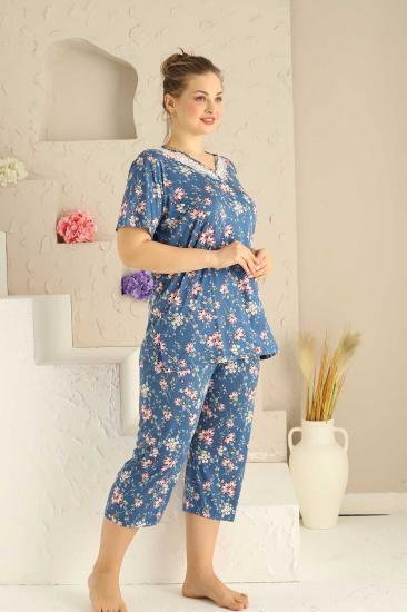 Bahar Dalı İndigo BATTAL Bermuda Bayan Pijama Takımı 2708BB