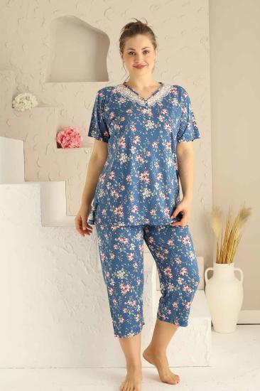 Bahar Dalı İndigo BATTAL Bermuda Bayan Pijama Takımı 2708BB