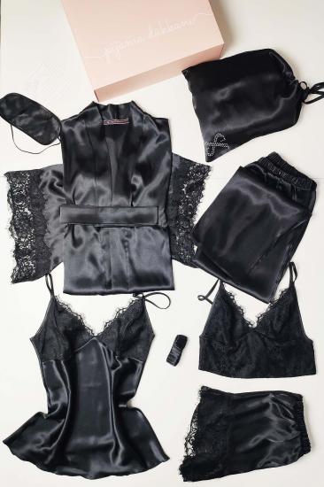 Black Silk Saten 8 Pieces Bridal Set 8000MS