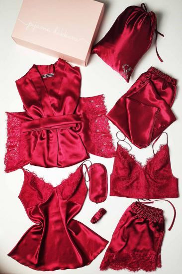 Burgundy Silk Saten 8 Pieces Bridal Set 8000MS