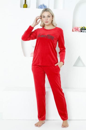 Kırmızı Süper Soft Kadife Kadın Pijama Takımı 2752UK