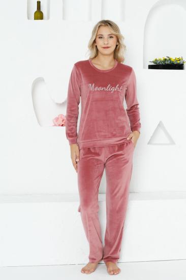 Kadife Kadın Pijama Takımı - Moonlight İthal Kadife Pudra Cepli 2763UK