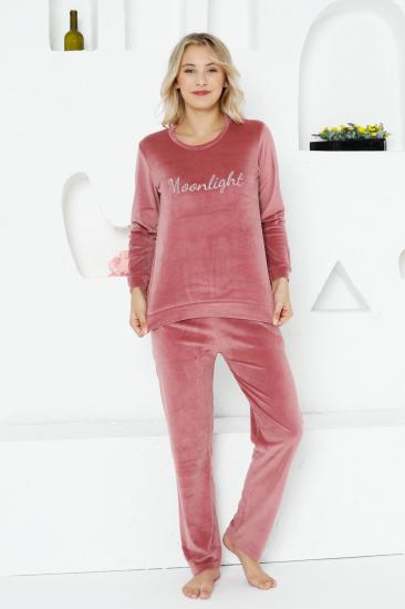 Kadife Kadın Pijama Takımı - Moonlight İthal Kadife Pudra Cepli 2763UK