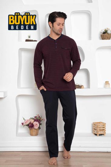 Bordo Mini Puantiyeli Battal Erkek Pijama Takımı 1190UKBL