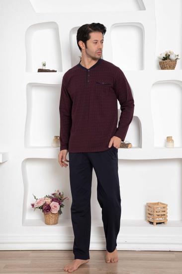 Bordo Mini Puantiyeli Likralı Erkek Pijama Takımı 1190UKL