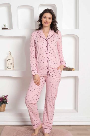 Pembe Uzun Kollu Gömlek Pijama Takımı 2777UY