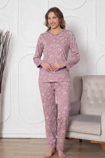 Gülkurusu Çiçek Desenli Uzun Kollu Bayan Pijama Takımı 2786UY