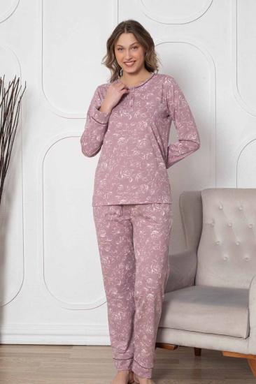 Gülkurusu Çiçek Desenli Uzun Kollu Bayan Pijama Takımı 2786UY