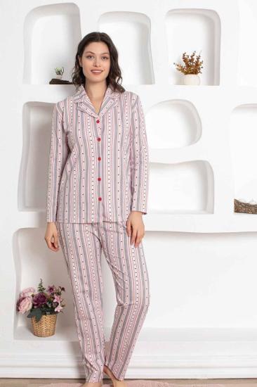 Çizgili Uzun Kollu Gömlek Pijama Takımı 2781UY