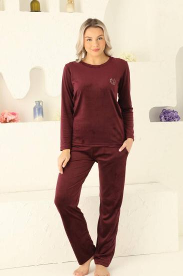 Bordo Süper Soft Kadife Kadın Pijama Takımı 2598UK