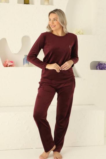 Bordo Süper Soft Kadife Kadın Pijama Takımı 2598UK