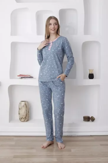 Çiçek Desenli Kadın Pijama Takımı - Uzun Kollu Likralı Penye 2808UKL