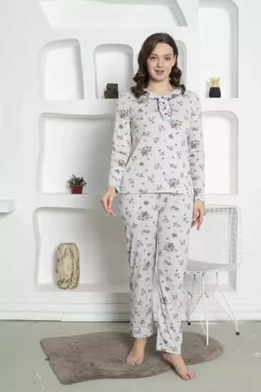 Çiçek Desenli Kadın Pijama Takımı -Uzun Kollu Penye 2820UK