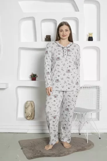 Çiçek Desenli Kadın Pijama Takımı -Büyük Beden Penye 2820UKB