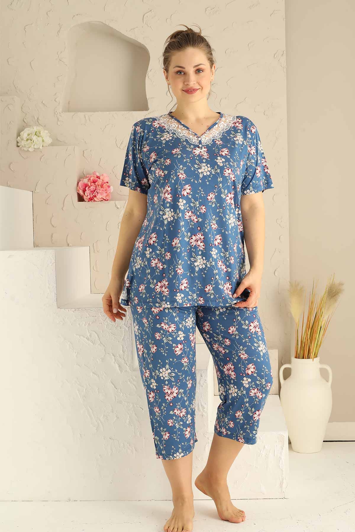 Bahar%20Dalı%20İndigo%20BATTAL%20Bermuda%20Bayan%20Pijama%20Takımı%202708BB