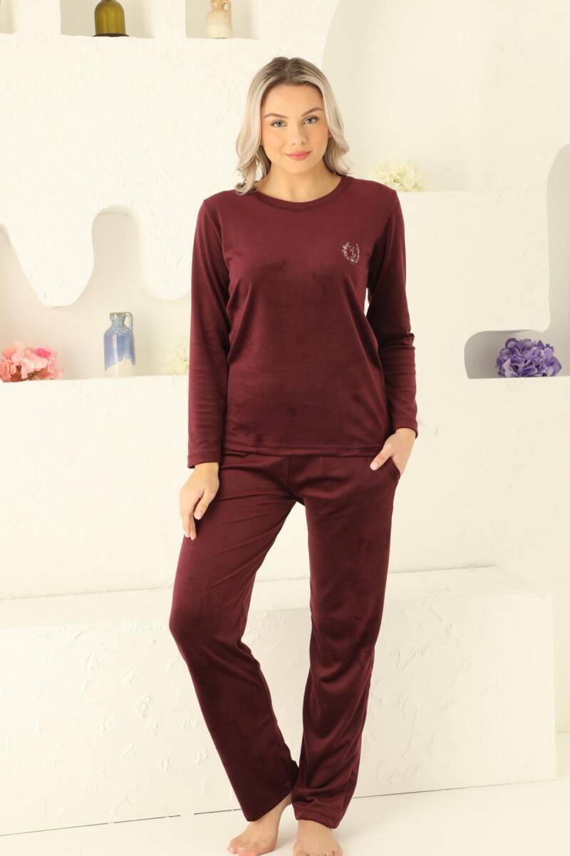 Bordo%20Süper%20Soft%20Kadife%20Kadın%20Pijama%20Takımı%202598UK