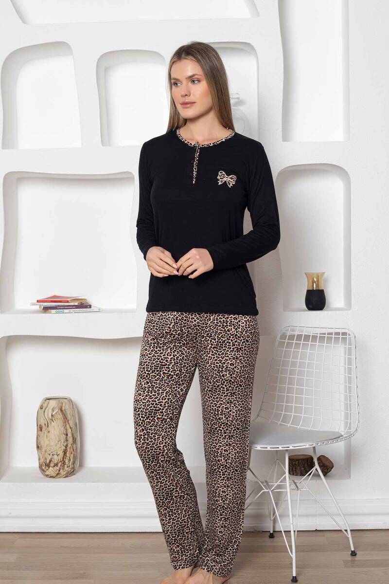 Leopar%20desenli%20Kadın%20Pijama%20Takımı%20-%20Fiyonk%20Nakışlı%20Likralı%202805UY