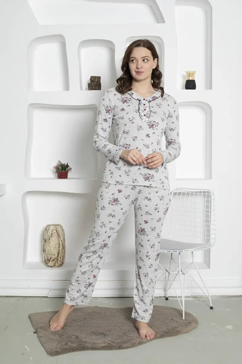 Çiçek%20Desenli%20Kadın%20Pijama%20Takımı%20-Uzun%20Kollu%20Penye%202820UK