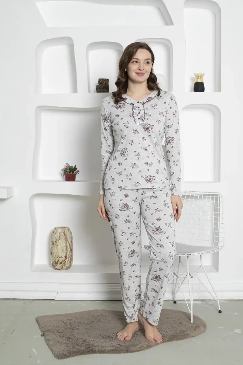 Çiçek%20Desenli%20Kadın%20Pijama%20Takımı%20-Uzun%20Kollu%20Penye%202820UK